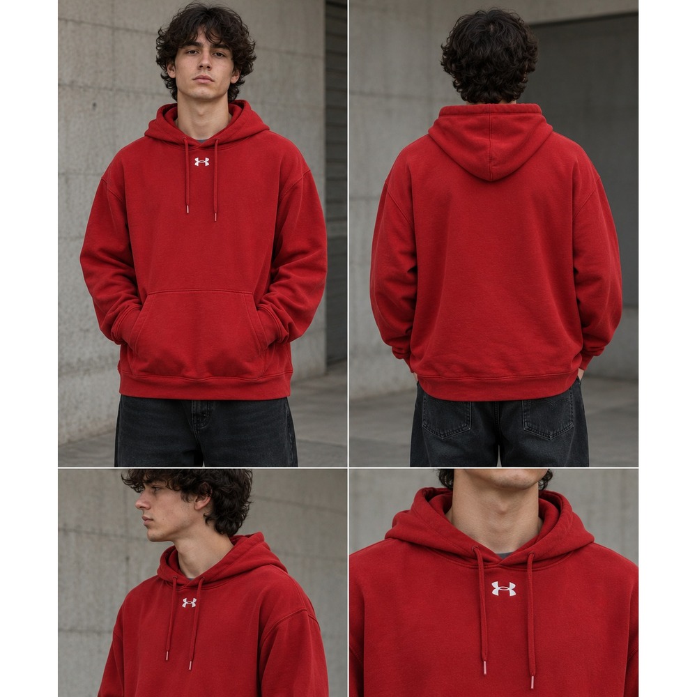 Under Armour Red Fleece Pullover Hoodie Mens XXL Loose Fit 1300261